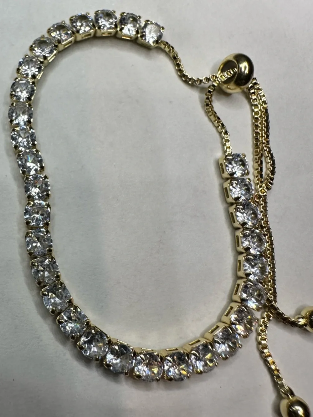 Gold Plated Cubic Zirconia Tennis Slider Bolo Bracelet - Picture 7 of 14